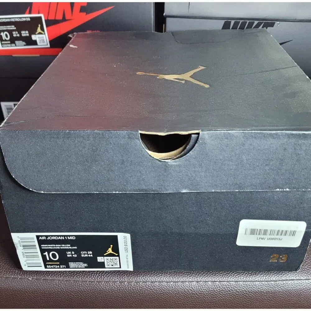 Air Jordan 1 Mid Tan Gum Hemp White 554724-271 Men's Size 10 w/ Box